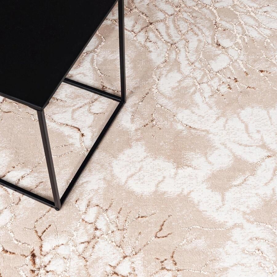 Mazovia Tapijt Beige Glamour Modern Abstract Bloemen en Planten Woonkamer Rechthoek Voeten Vloerverwarming OEKO-TEX Certificaat Crème 120 x 170 cm