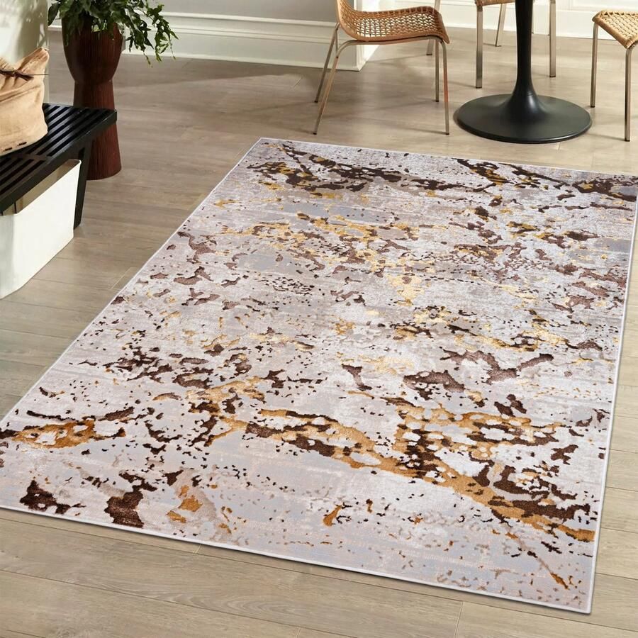 Mazovia Tapijt Beige Glamour Modern Abstract Modern Marmer Woonkamer Rechthoek Middellange Pool Vloerverwarming OEKO-TEX Certificaat 120 x 170 cm