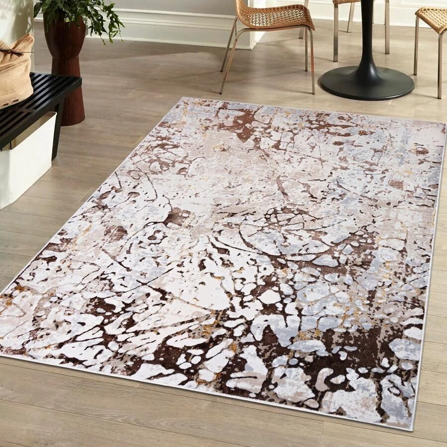 Mazovia Tapijt Beige Glamour Modern Abstract Modern Marmer Woonkamer Rechthoek Middellange Pool Vloerverwarming OEKO-TEX Certificaat Crème 120 x 170 cm
