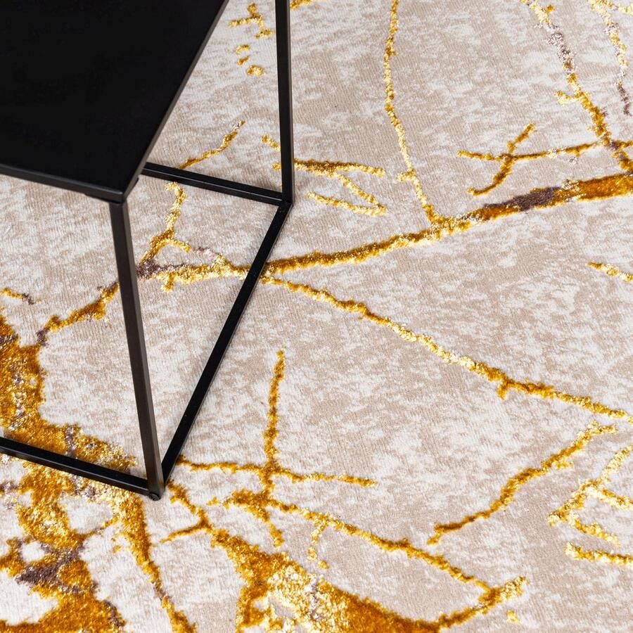 Mazovia Tapijt Beige Glamour Modern Abstract Modern Marmor Woonkamer Rechthoek Voeten Vloerverwarming OEKO-TEX Certificaat Crème Gouden 80 x 150 cm