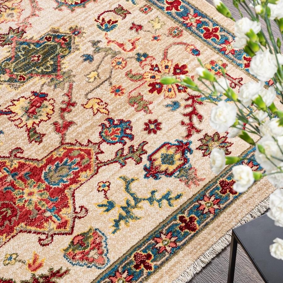 Mazovia Tapijt Beige Klassiek Traditioneel Klassiek Symmetrisch patroon Woonkamer Rechthoek Voeten Vloerverwarming OEKO-TEX Certificaat Crème 160 x 225 cm