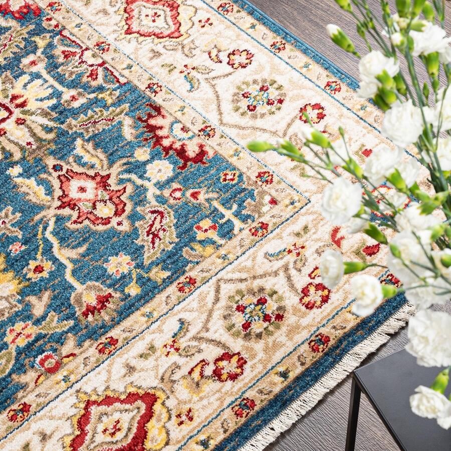 Mazovia Tapijt Beige Klassiek Traditioneel Klassiek Symmetrisch patroon Woonkamer Rechthoek Voeten Vloerverwarming OEKO-TEX Certificaat Crème Blauw 120 x 170 cm