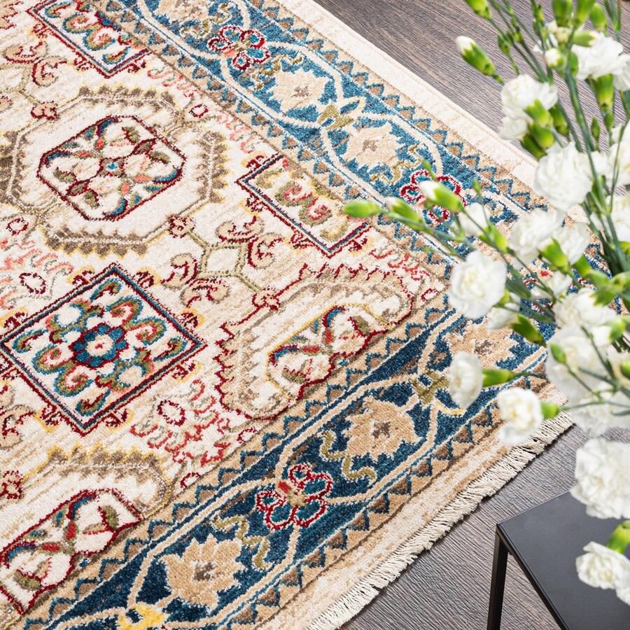 Mazovia Tapijt Beige Klassiek Traditioneel Symmetrisch patroon Woonkamer Rechthoek Voeten Vloerverwarming OEKO-TEX Certificaat Crème 120 x 170 cm