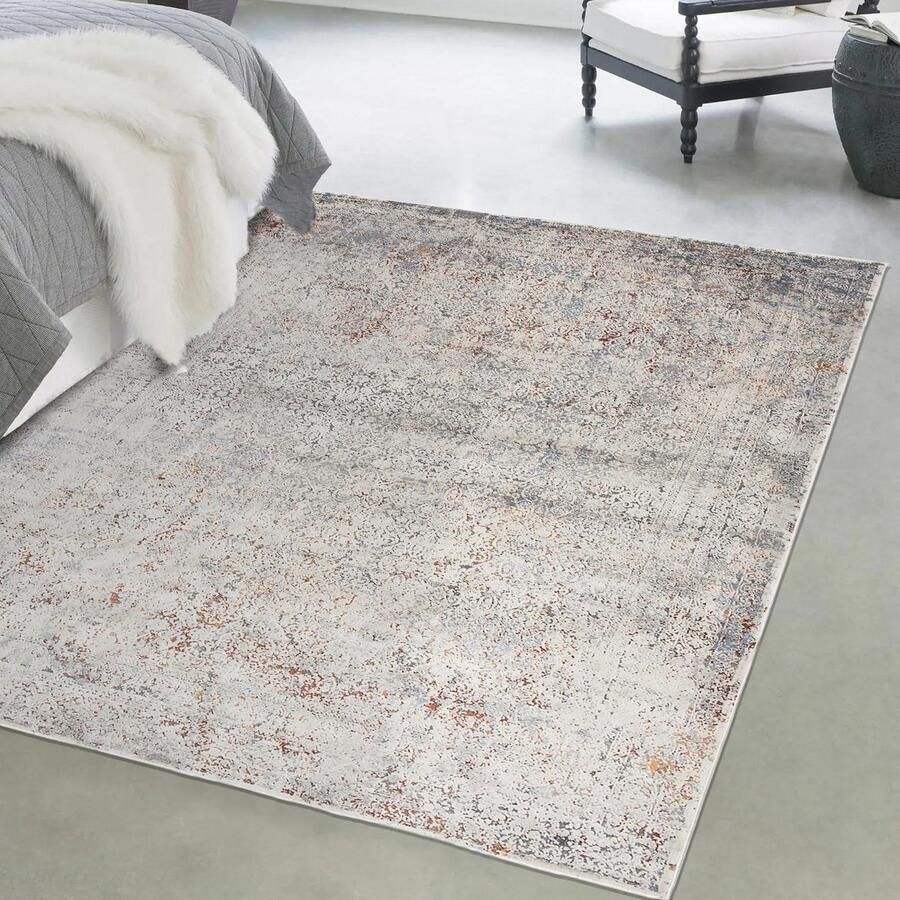 Mazovia Tapijt Beige Modern Abstract Vintage Woonkamer Rechthoek Middellange Pool Vloerverwarming OEKO-TEX Certificaat Abstract Vintage Grafiet Crème 240 x 330 cm