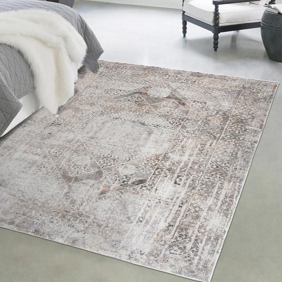 Mazovia Tapijt Beige Modern Abstract Vintage Woonkamer Rechthoek Voeten Vloerverwarming OEKO-TEX Certificaat Abstract Vintage Grafiet Crème 80 x 150 cm