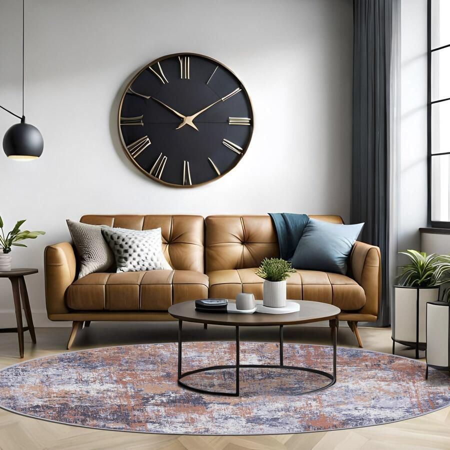 Mazovia Tapijt Beige Modern Abstract Vintage Woonkamer Rond Voeten Vloerverwarming OEKO-TEX Certificaat Bruin Crème 120 x 120 cm