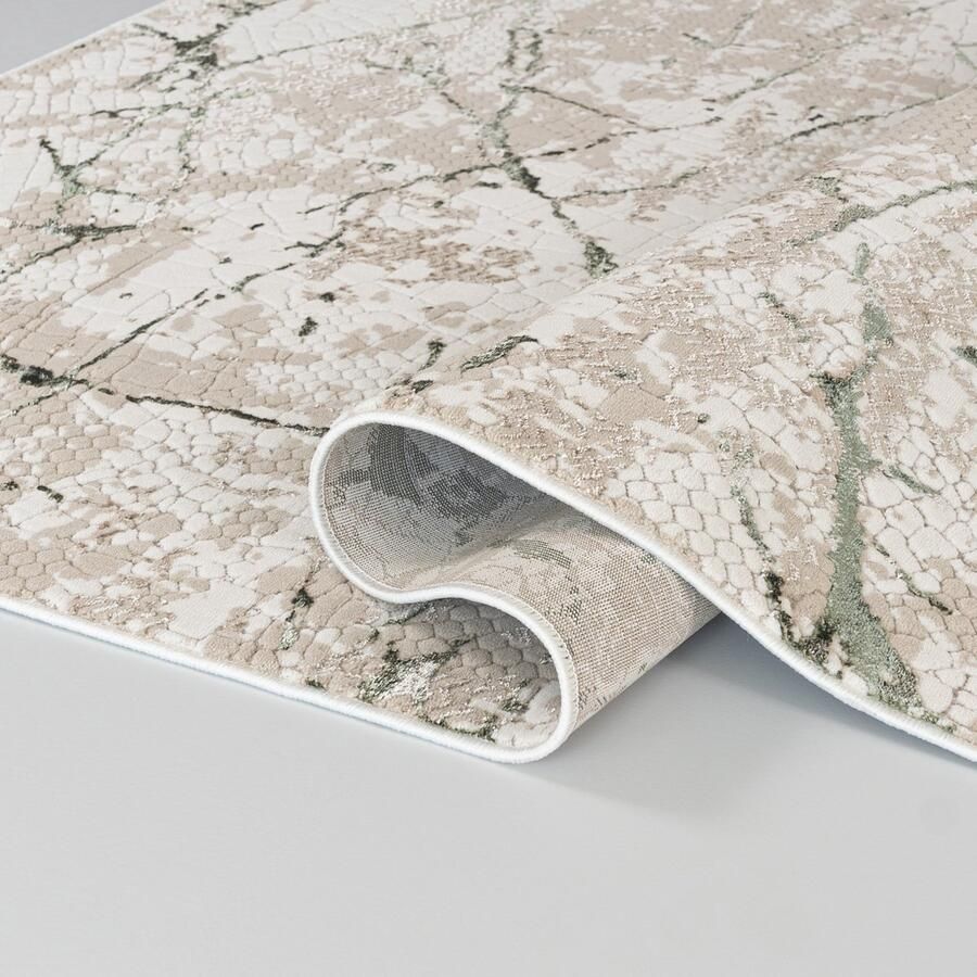 Mazovia Tapijt Beige Modern Abstract Woonkamer Rechthoek Voeten Vloerverwarming Machinewasbaar OEKO-TEX Certificaat Elegant Ecru Groen 80 x 150 cm