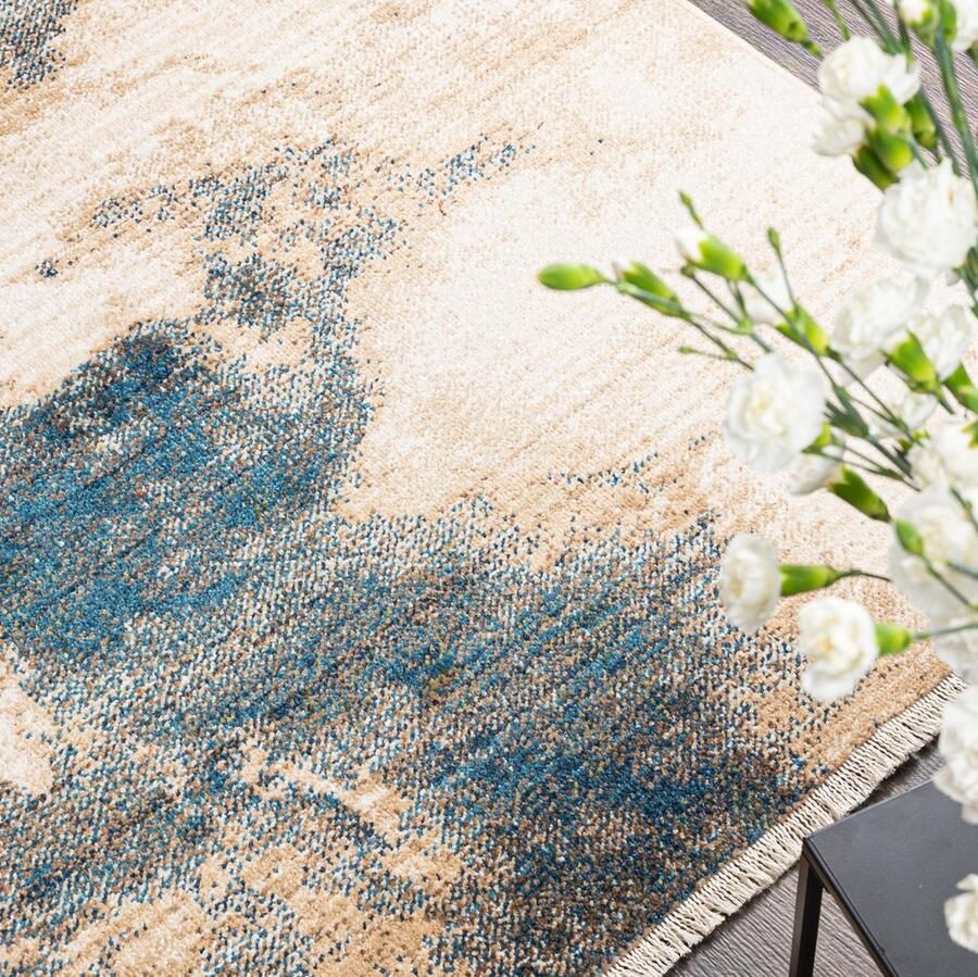 Mazovia Tapijt Beige Modern Abstract Woonkamer Rechthoek Voeten Vloerverwarming OEKO-TEX Certificaat Crème Blauw 120 x 170 cm