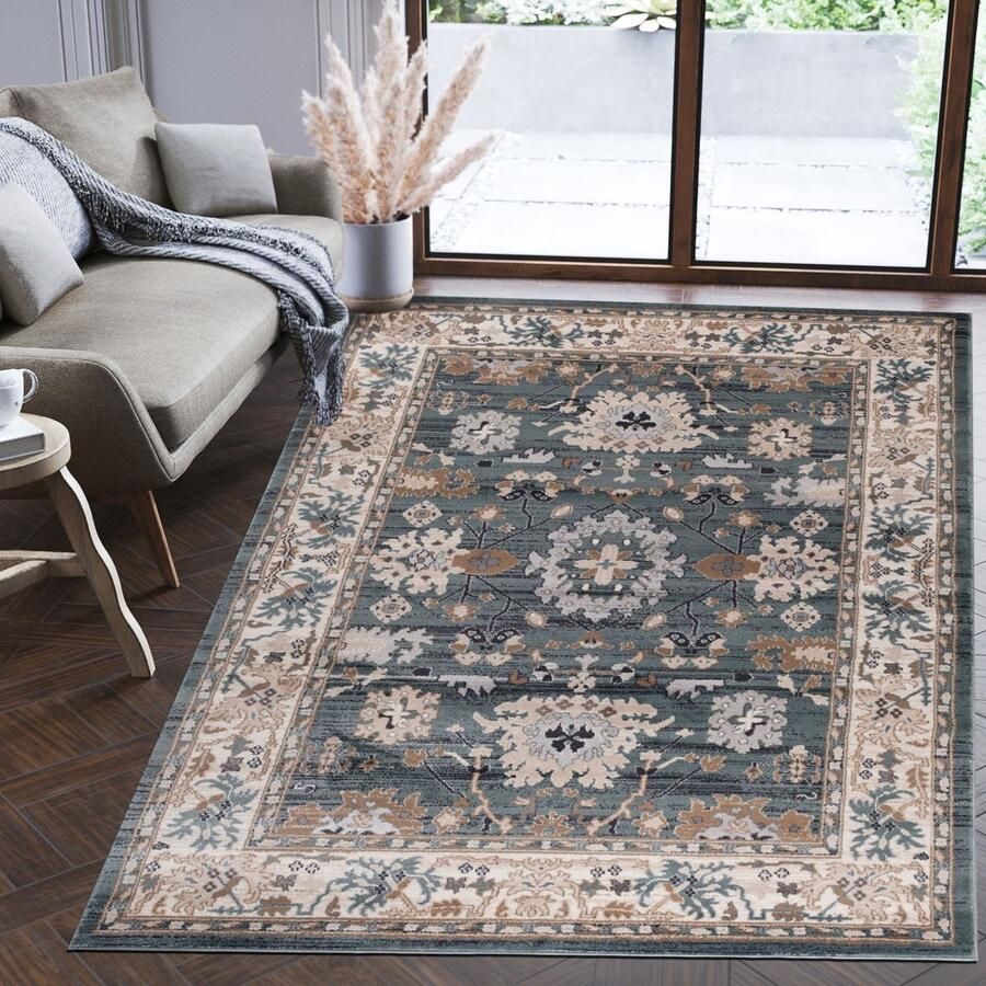 Mazovia Tapijt Blauw Klassiek Symmetrisch patroon Woonkamer Rechthoek Middellange Pool Vloerverwarming OEKO-TEX Certificaat Traditioneel Etnische 140 x 200 cm