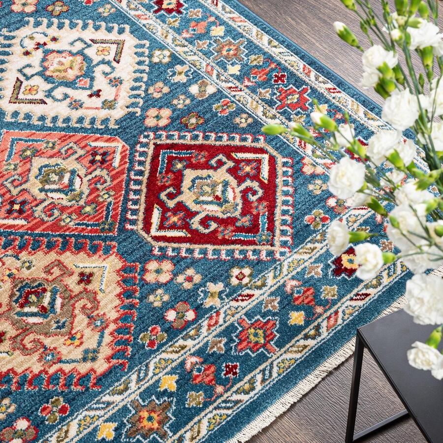 Mazovia Tapijt Blauw Klassiek Traditioneel Figuren en Vormen Symmetrisch patroon Woonkamer Rechthoek Voeten Vloerverwarming OEKO-TEX Certificaat 160 x 225 cm