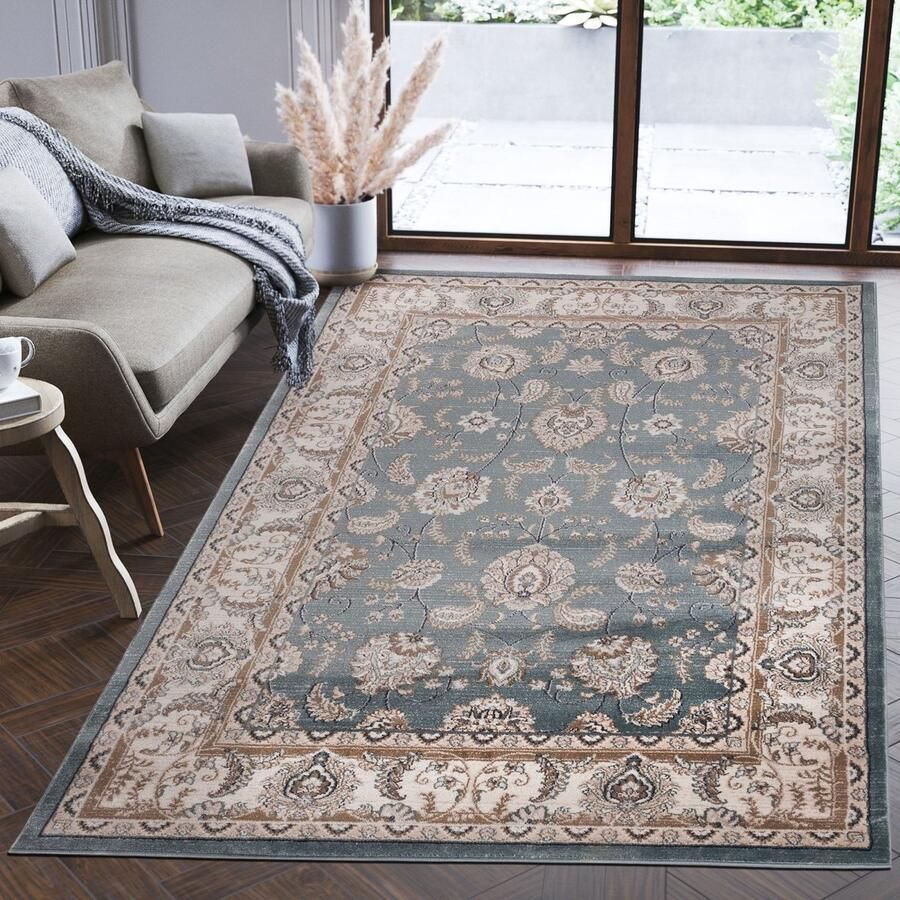 Mazovia Tapijt Blauw Klassiek Traditioneel Symmetrisch patroon Woonkamer Rechthoek Middellange Pool Vloerverwarming OEKO-TEX Certificaat 250 x 350 cm