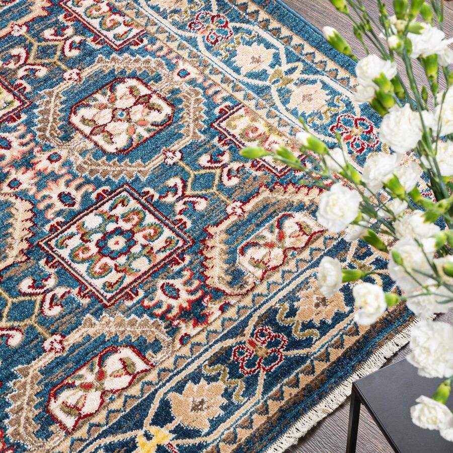 Mazovia Tapijt Blauw Klassiek Traditioneel Symmetrisch patroon Woonkamer Rechthoek Voeten Vloerverwarming OEKO-TEX Certificaat 200 x 305 cm