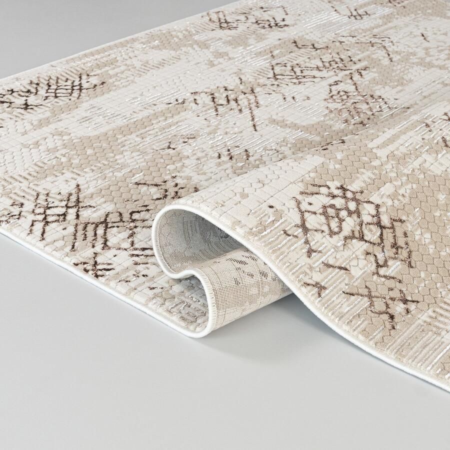 Mazovia Tapijt Bruin Modern Abstract Woonkamer Rechthoek Voeten Vloerverwarming Machinewasbaar OEKO-TEX Certificaat Elegant Ecru Crème 80 x 150 cm