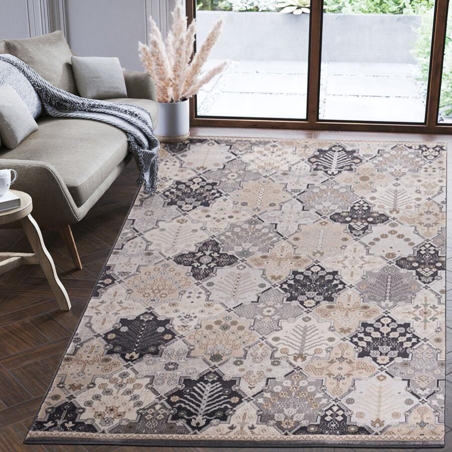 Mazovia Tapijt Grafiet Boho Oosters Figuren en Vormen Klassiek Woonkamer Rechthoek Middellange Pool Vloerverwarming OEKO-TEX Certificaat Grijs 300 x 400 cm