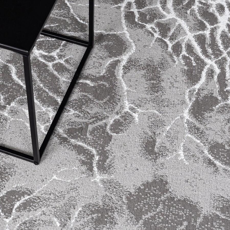 Mazovia Tapijt Grafiet Glamour Modern Abstract Bloemen en Planten Woonkamer Rechthoek Voeten Vloerverwarming OEKO-TEX Certificaat Grijs 80 x 200 cm