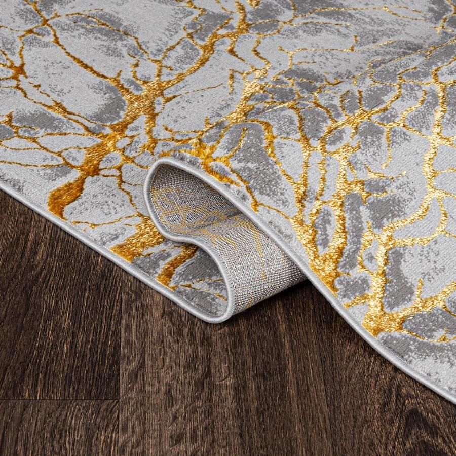 Mazovia Tapijt Grafiet Glamour Modern Abstract Modern Bloemen en Planten Woonkamer Rechthoek Voeten Vloerverwarming OEKO-TEX Certificaat Grijs Gouden 140 x 200 cm