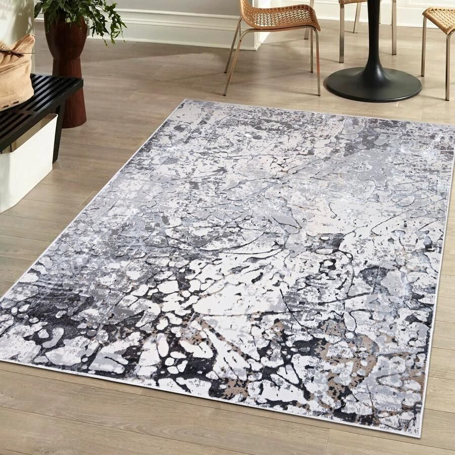 Mazovia Tapijt Grafiet Glamour Modern Abstract Modern Marmer Woonkamer Rechthoek Middellange Pool Vloerverwarming OEKO-TEX Certificaat Grijs 120 x 170 cm