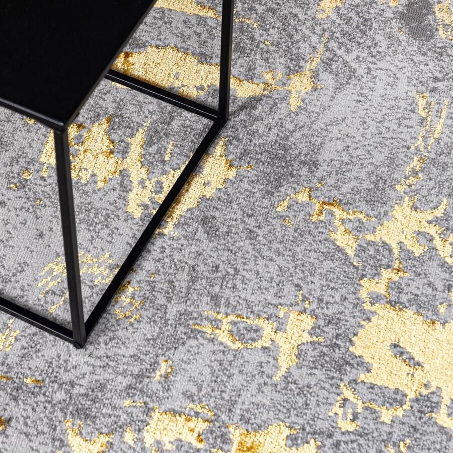 Mazovia Tapijt Grafiet Glamour Modern Abstract Modern Woonkamer Rechthoek Voeten Vloerverwarming OEKO-TEX Certificaat Grijs Gouden 80 x 200 cm - Foto 2