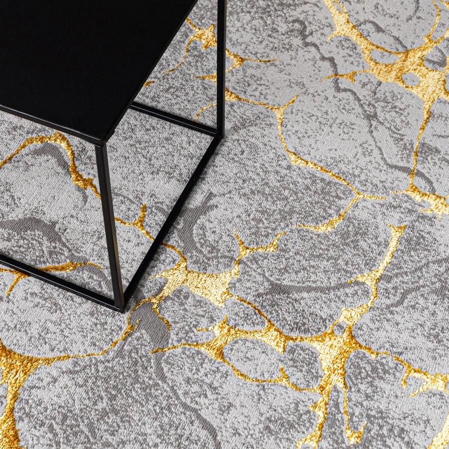 Mazovia Tapijt Grafiet Glamour Modern Abstract Modern Woonkamer Rechthoek Voeten Vloerverwarming OEKO-TEX Certificaat Grijs Gouden 200 x 300 cm