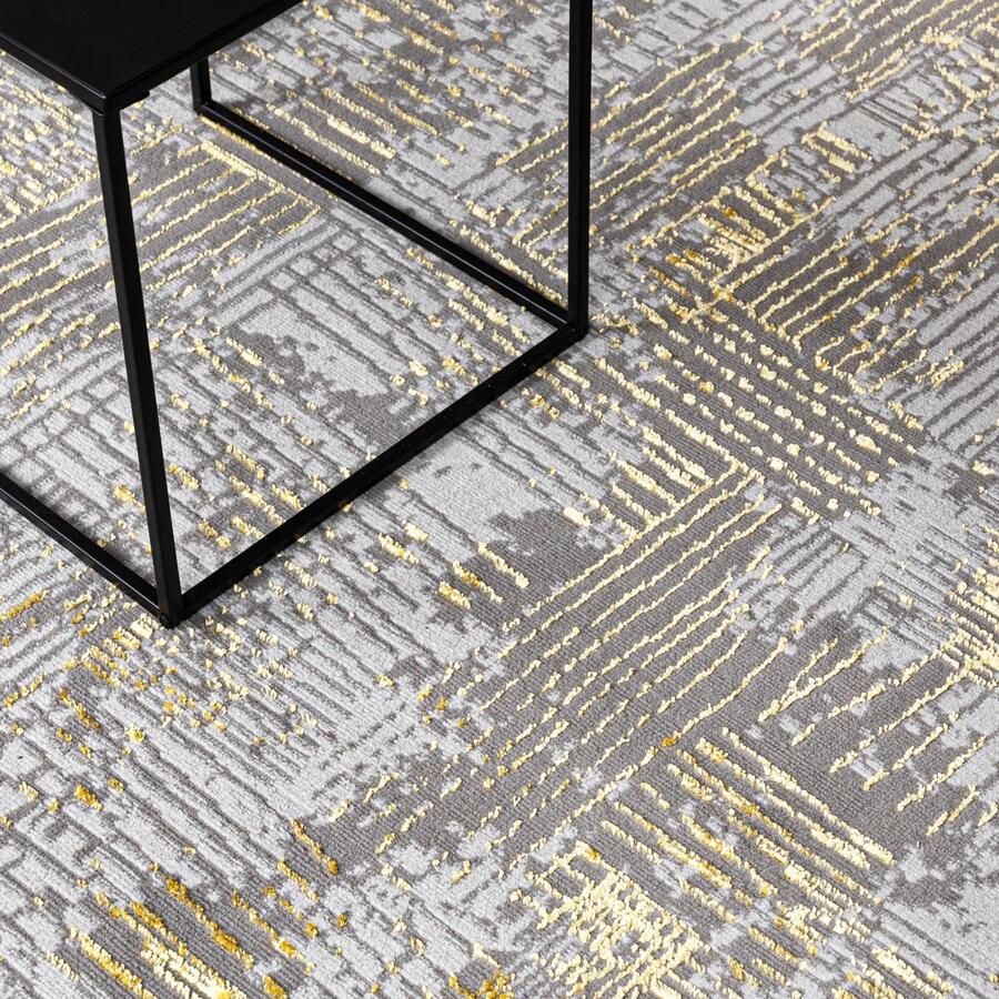 Mazovia Tapijt Grafiet Glamour Modern Abstract Woonkamer Rechthoek Voeten Vloerverwarming OEKO-TEX Certificaat Grijs Gouden 80 x 150 cm