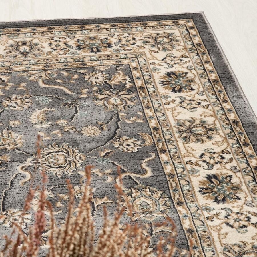 Mazovia Tapijt Grafiet Klassiek Symmetrisch patroon Woonkamer Rechthoek Voeten Vloerverwarming OEKO-TEX Certificaat Grijs 100 x 150 cm