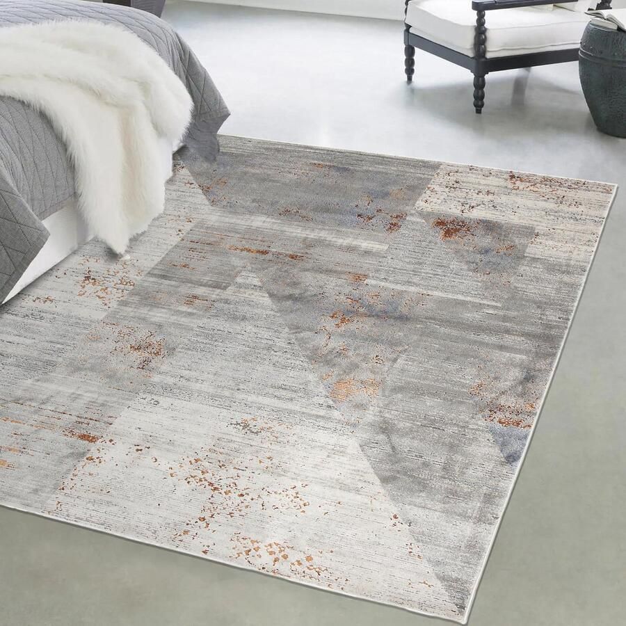 Mazovia Tapijt Grafiet Modern Abstract Figuren en Vormen Vintage Woonkamer Rechthoek Voeten Vloerverwarming OEKO-TEX Certificaat Traditioneel Oosters Grijs 120 x 170 cm