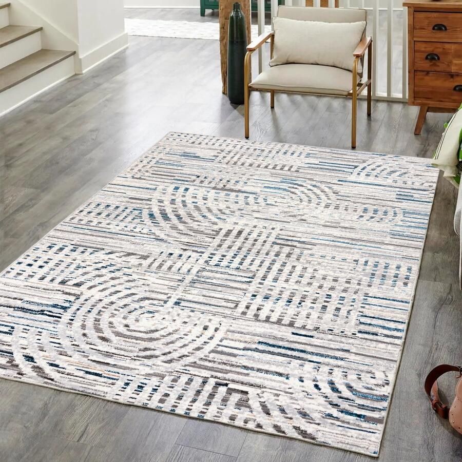 Mazovia Tapijt Grafiet Modern Abstract Figuren en Vormen Woonkamer Rechthoek Voeten Vloerverwarming OEKO-TEX Certificaat Blauw Grijs 300 x 400 cm