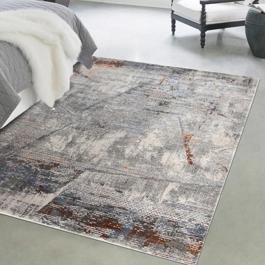 Mazovia Tapijt Grafiet Modern Abstract Vintage Woonkamer Rechthoek Voeten Vloerverwarming OEKO-TEX Certificaat Traditioneel Oosters Vintage Grijs 120 x 170 cm