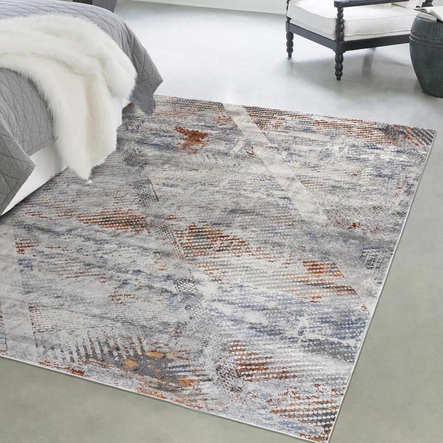 Mazovia Tapijt Grafiet Modern Abstract Vintage Woonkamer Rechthoek Voeten Vloerverwarming OEKO-TEX Certificaat Abstract Grijs 120 x 170 cm