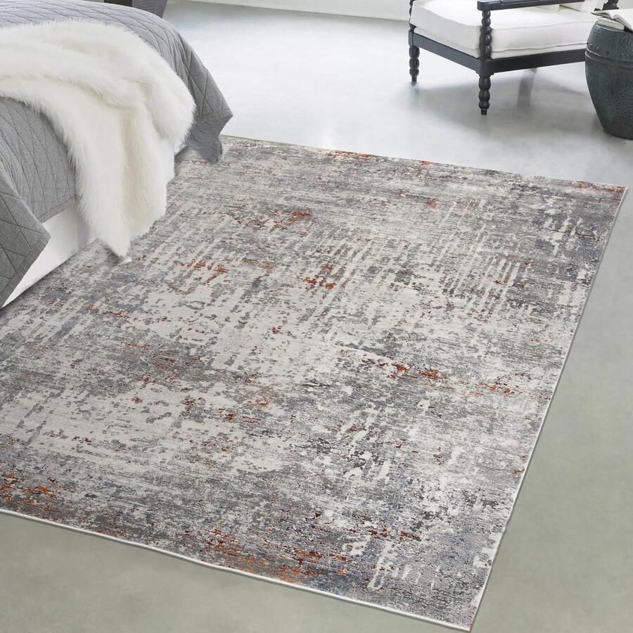 Mazovia Tapijt Grafiet Modern Abstract Vintage Woonkamer Rechthoek Voeten Vloerverwarming OEKO-TEX Certificaat Abstract Vintage Grijs 120 x 170 cm