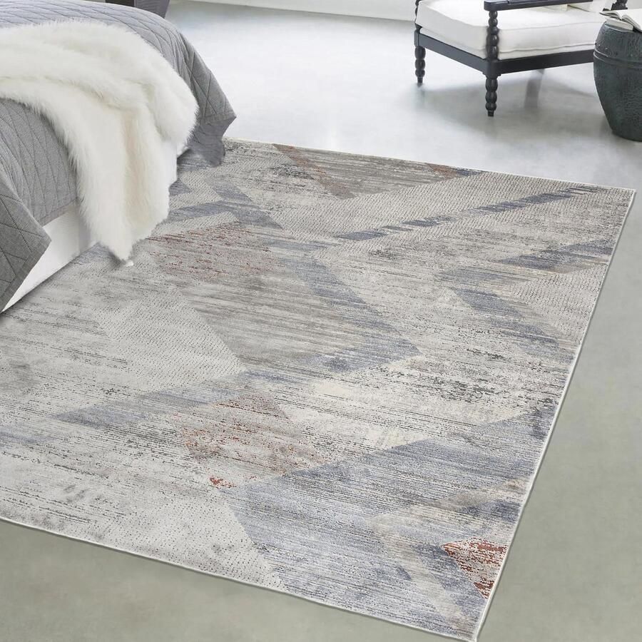 Mazovia Tapijt Grafiet Modern Abstract Woonkamer Rechthoek Middellange Pool Vloerverwarming OEKO-TEX Certificaat Abstract Geometrisch Grijs 80 x 150 cm