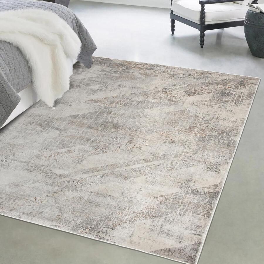 Mazovia Tapijt Grafiet Modern Abstract Woonkamer Rechthoek Middellange Pool Vloerverwarming OEKO-TEX Certificaat Abstract Vintage Grijs 200 x 300 cm