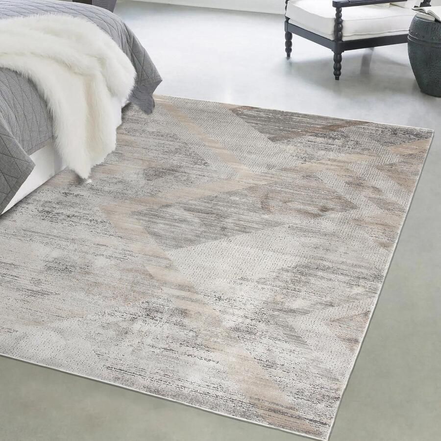 Mazovia Tapijt Grafiet Modern Abstract Woonkamer Rechthoek Middellange Pool Vloerverwarming OEKO-TEX Certificaat Abstract Geometrisch Grijs 200 x 300 cm