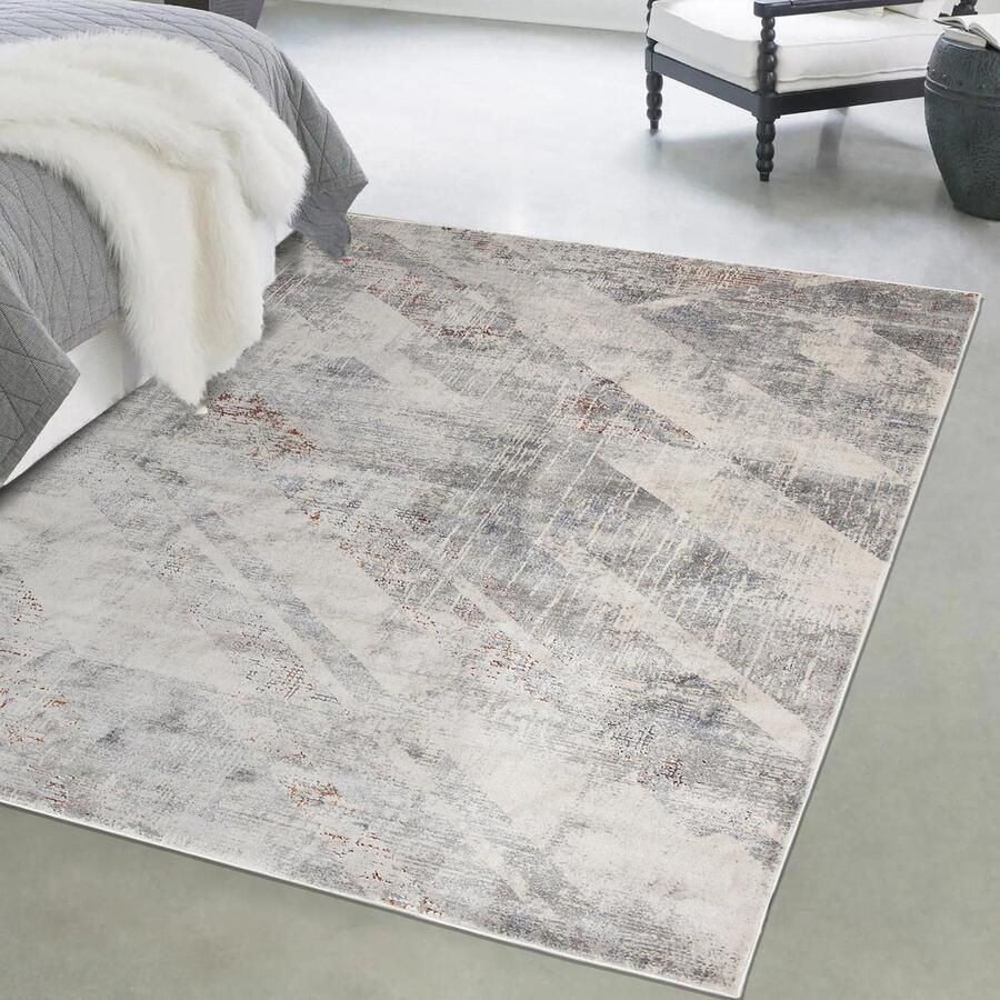 Mazovia Tapijt Grafiet Modern Abstract Woonkamer Rechthoek Middellange Pool Vloerverwarming OEKO-TEX Certificaat Abstract Vintage Grijs 160 x 230 cm