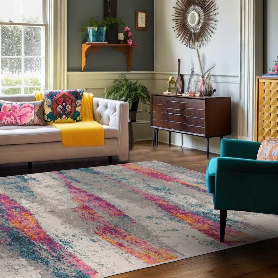 Mazovia Tapijt Grafiet Modern Abstract Woonkamer Rechthoek Voeten Vloerverwarming OEKO-TEX Certificaat Kleurrijk Blauw 300 x 400 cm