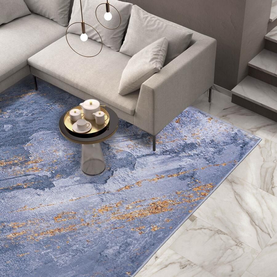 Mazovia Tapijt Grafiet Modern Abstract Woonkamer Rechthoek Voeten Vloerverwarming OEKO-TEX Certificaat Blauw Grijs 200 x 300 cm