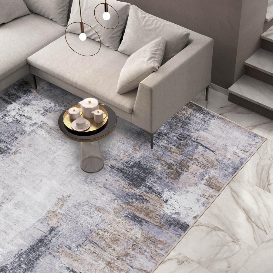 Mazovia Tapijt Grafiet Modern Abstract Woonkamer Rechthoek Voeten Vloerverwarming OEKO-TEX Certificaat Grijs 160 x 230 cm