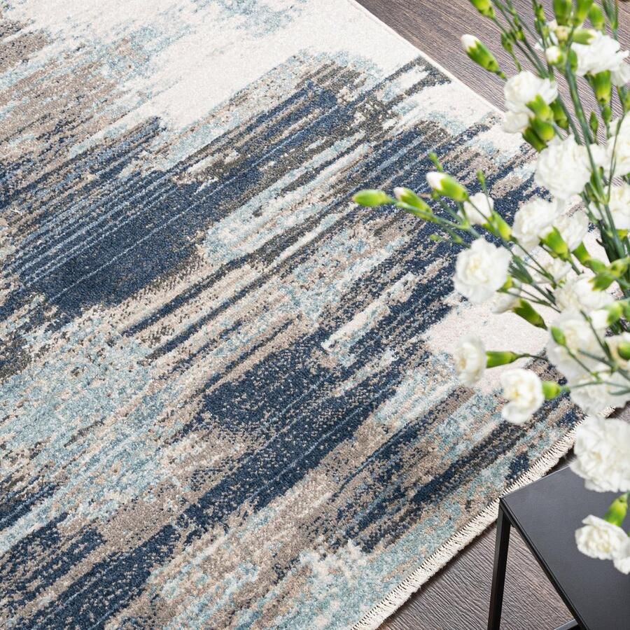 Mazovia Tapijt Grafiet Modern Abstract Woonkamer Rechthoek Voeten Vloerverwarming OEKO-TEX Certificaat Blauw Grijs 200 x 305 cm