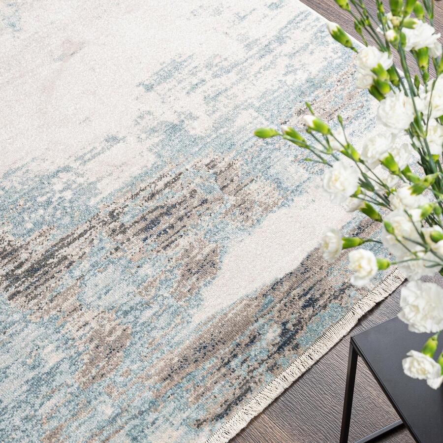 Mazovia Tapijt Grafiet Modern Abstract Woonkamer Rechthoek Voeten Vloerverwarming OEKO-TEX Certificaat Blauw Grijs 120 x 170 cm - Foto 2