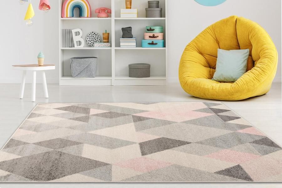 Mazovia Tapijt Grafiet Modern Figuren en Vormen Woonkamer Rechthoek Voeten Vloerverwarming OEKO-TEX Certificaat Roze Grijs 300 x 400 cm