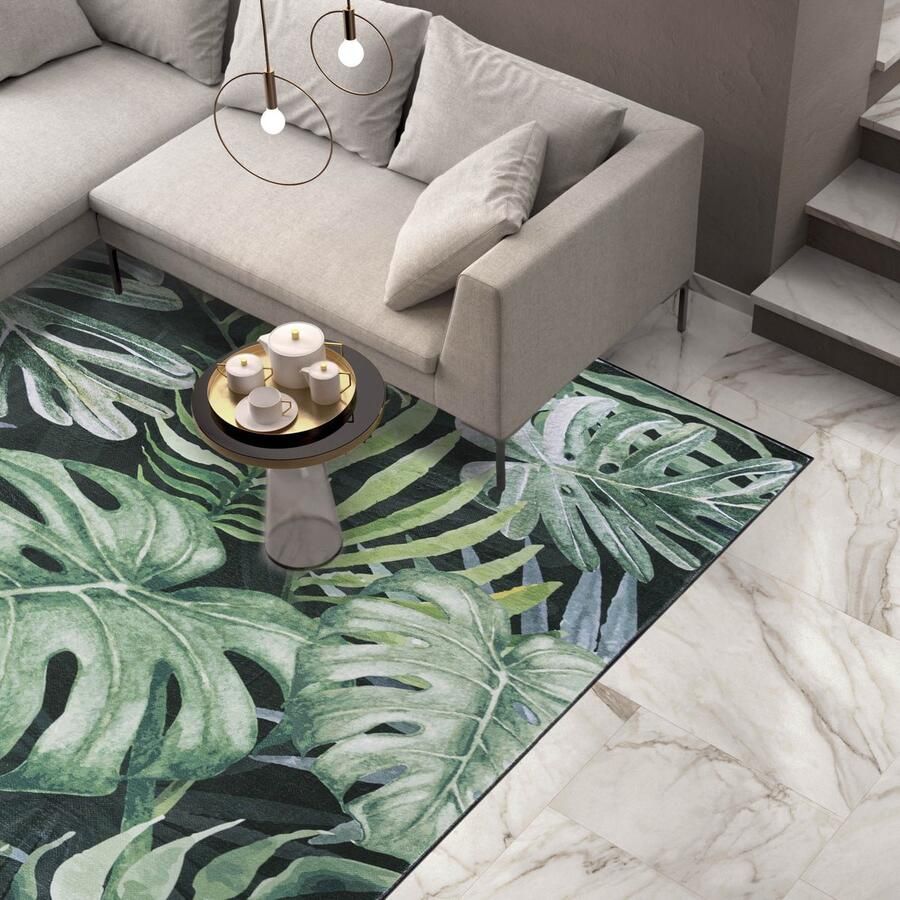 Mazovia Tapijt Groen Boho Modern Bloemen en Planten Woonkamer Rechthoek Voeten Vloerverwarming OEKO-TEX Certificaat 160 x 230 cm