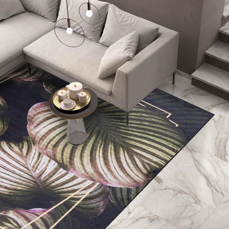 Mazovia Tapijt Zwart Boho Modern Bloemen en Planten Woonkamer Rechthoek Voeten Vloerverwarming OEKO-TEX Certificaat Groen 140 x 200 cm