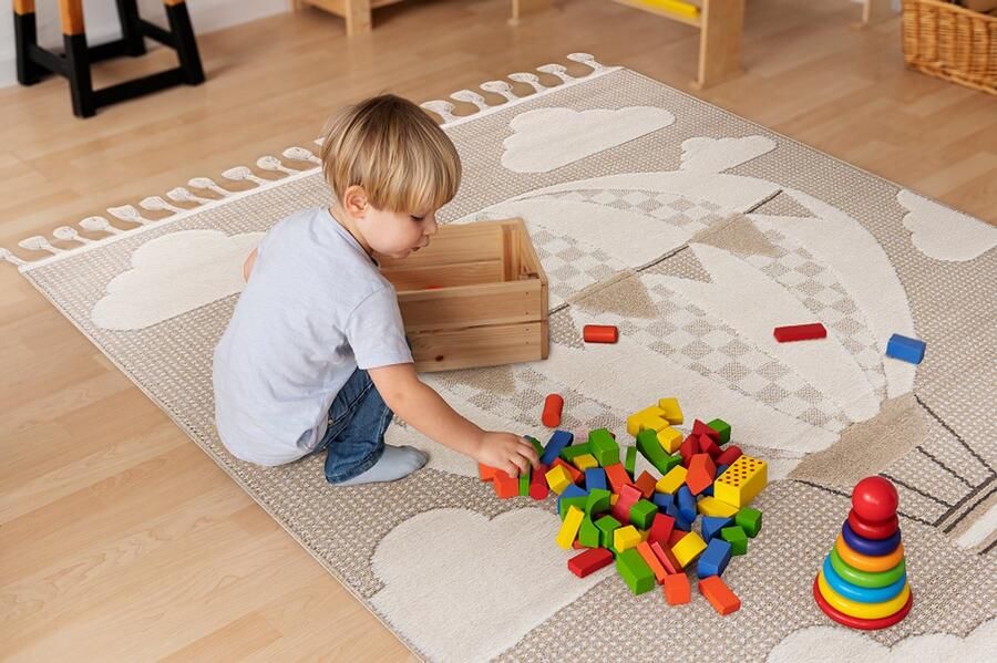 Mazovia Vloerkleed Beige Kinderlijk Ballon Woonkamer slaapkamer eetkamer kantoor Middellange Pool Rechthoek OEKO-TEX Certificaat Zacht Lila Crème 120 x 170 cm