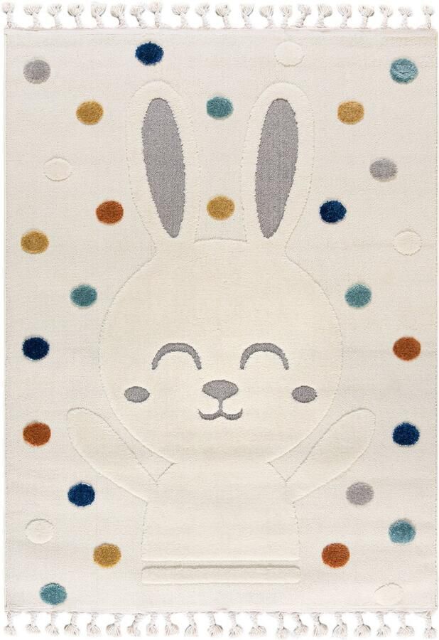 Mazovia Vloerkleed Beige Kinderlijk Konijn Stippen Dierlijk Woonkamer slaapkamer eetkamer kantoor Middellange Pool Rechthoek OEKO-TEX Certificaat Zacht Lila Crème 160 x 230 cm