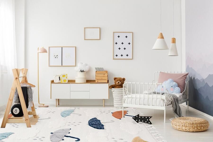 Mazovia Vloerkleed Beige Kinderlijk Paraplu Woonkamer slaapkamer eetkamer kantoor Middellange Pool Rechthoek OEKO-TEX Certificaat Zacht Lila Crème 120 x 170 cm