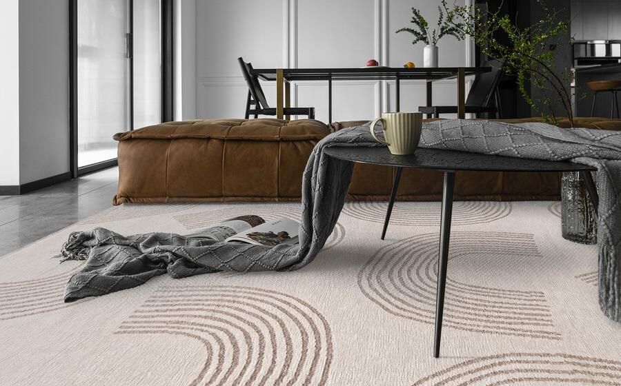 Mazovia Vloerkleed Beige Rechthoek Abstract Woonkamer Slaapkamer Eetkamer Kantoor Kortpolig Rechthoek OEKO-TEX� 120 x 170 Abstract