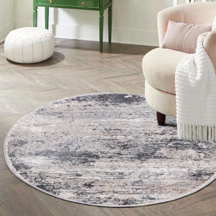 Mazovia Vloerkleed Grijs Rond Abstract Woonkamer Slaapkamer Eetkamer Kantoor Kortpolig Rond ÖKO-TEX-Gecertificeerd Grijs 100 x 100 cm