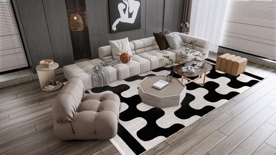 Mazovia Vloerkleed Zwart-wit Rechthoek Abstract Woonkamer Slaapkamer Eetkamer Kantoor Kortpolig Rechthoek OEKO-TEX� 200 x 300 Abstract