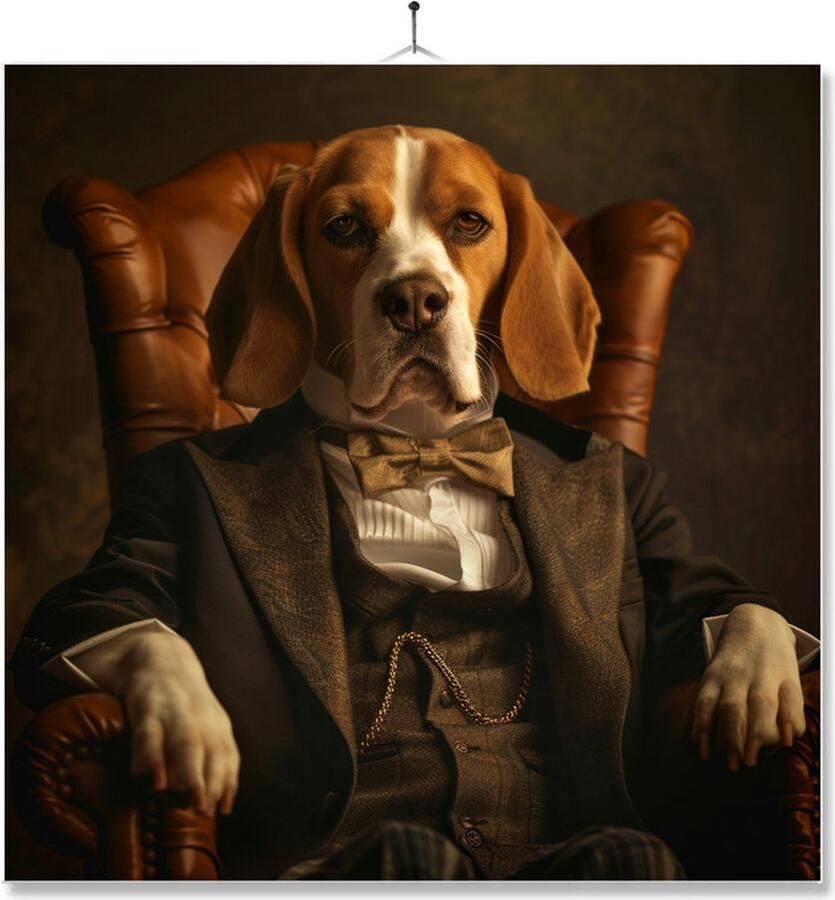 MC Living Tegel Met Opdruk Geschenk Dier Op Stoel In Pak Beagle