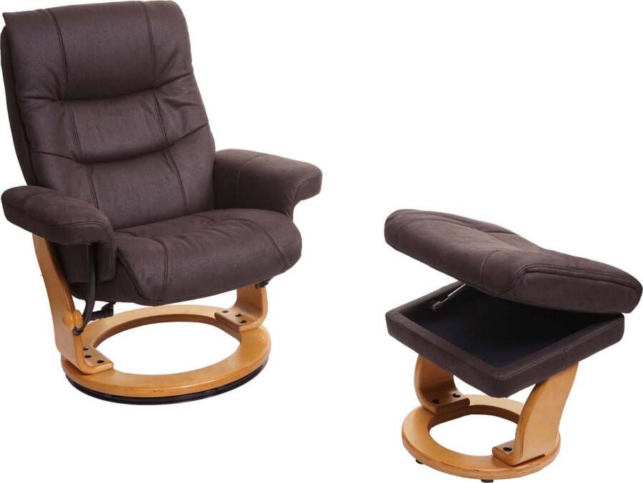 MCA fauteuil MCW-J42 TV-fauteuil kruk stof ~ zwart-bruin imitatiesuède frame naturel bruin